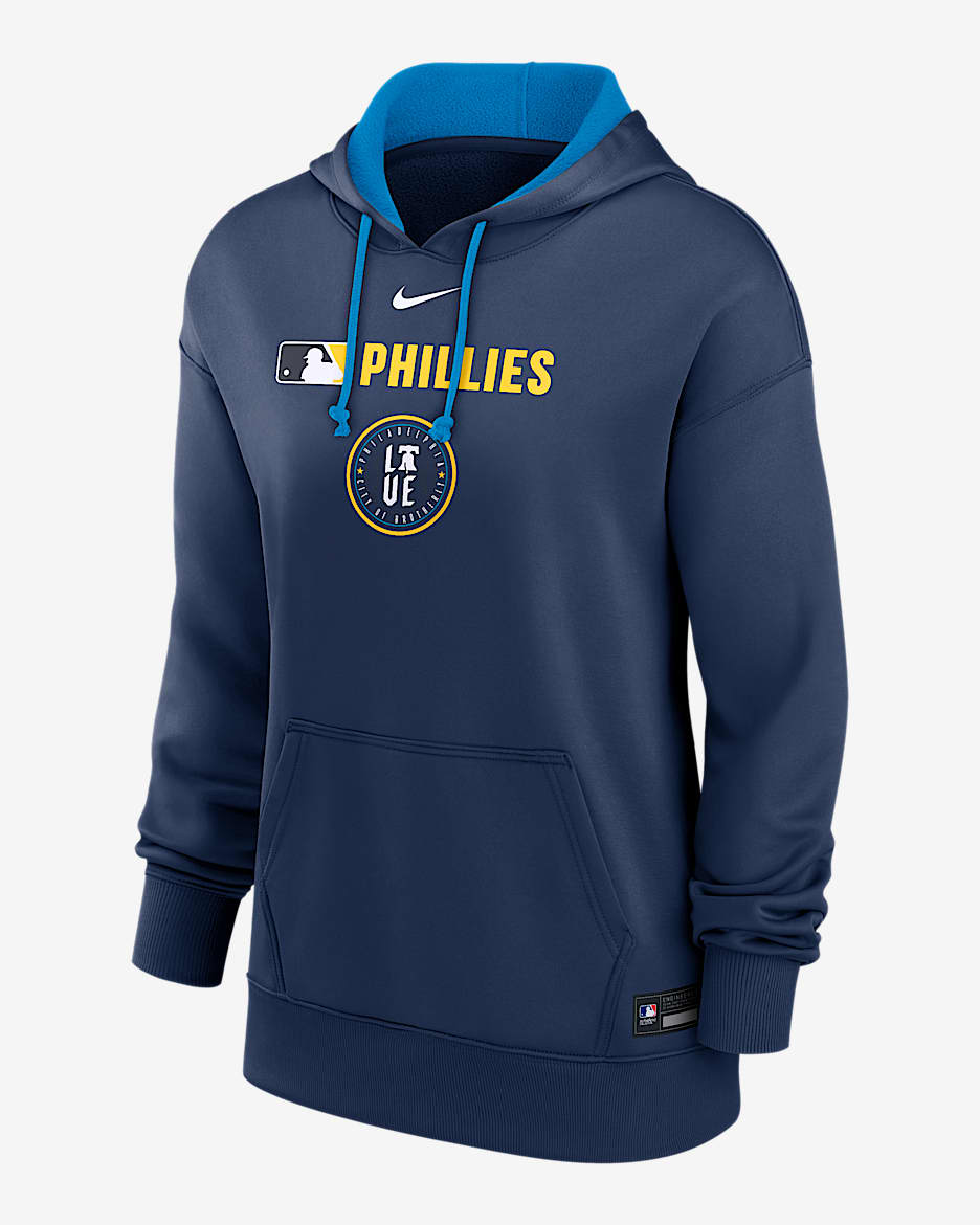 Sudadera con gorro sin cierre Nike Therma de la MLB para mujer Philadelphia Phillies Authentic Collection City Connect - Azul marino