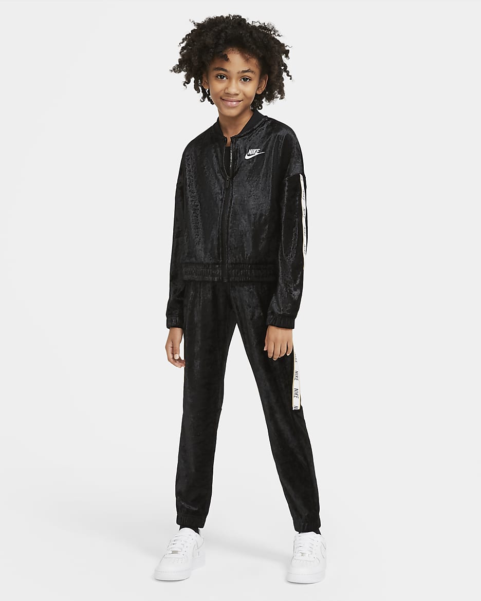 Nike Sportswear Big Kids' (Girls') Tracksuit - Black/White/Club Gold/White