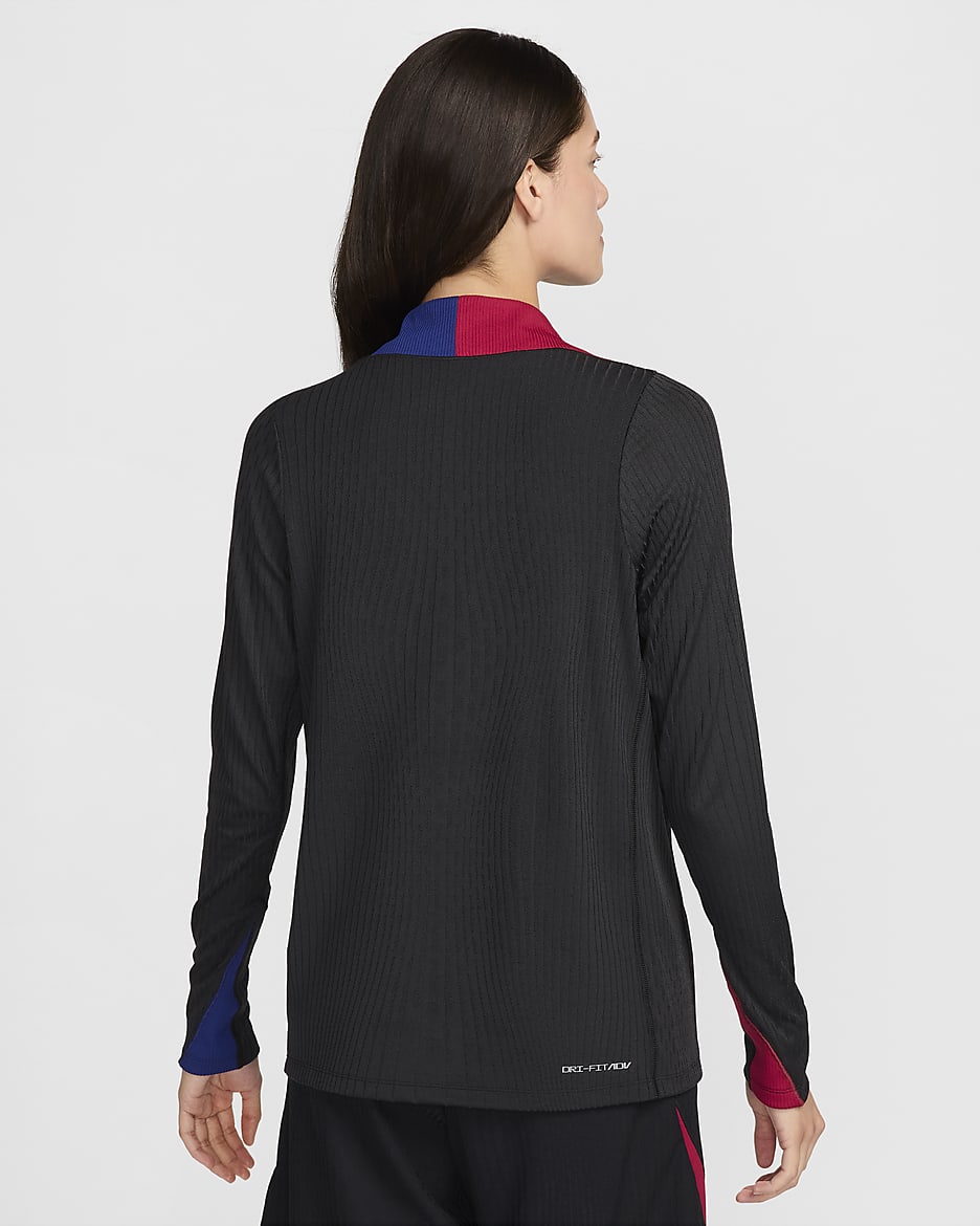 Haut d'entraînement de foot en maille Nike Dri-FIT ADV FC Barcelona Strike Elite pour femme - Noir/Noble Red/Deep Royal Blue/Light Orewood Brown