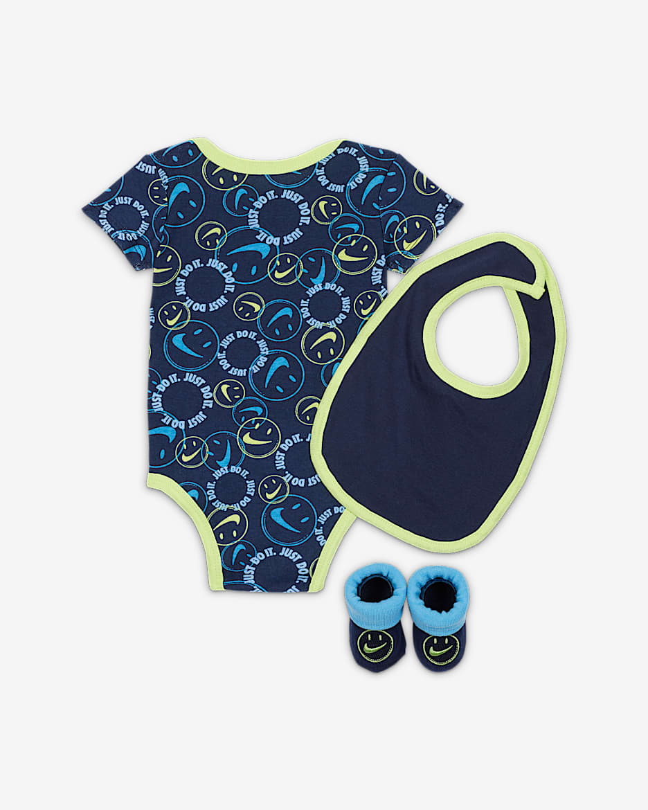 Nike Baby (3-6M) Bodysuit, Bib and Booties Box Set - Midnight Navy