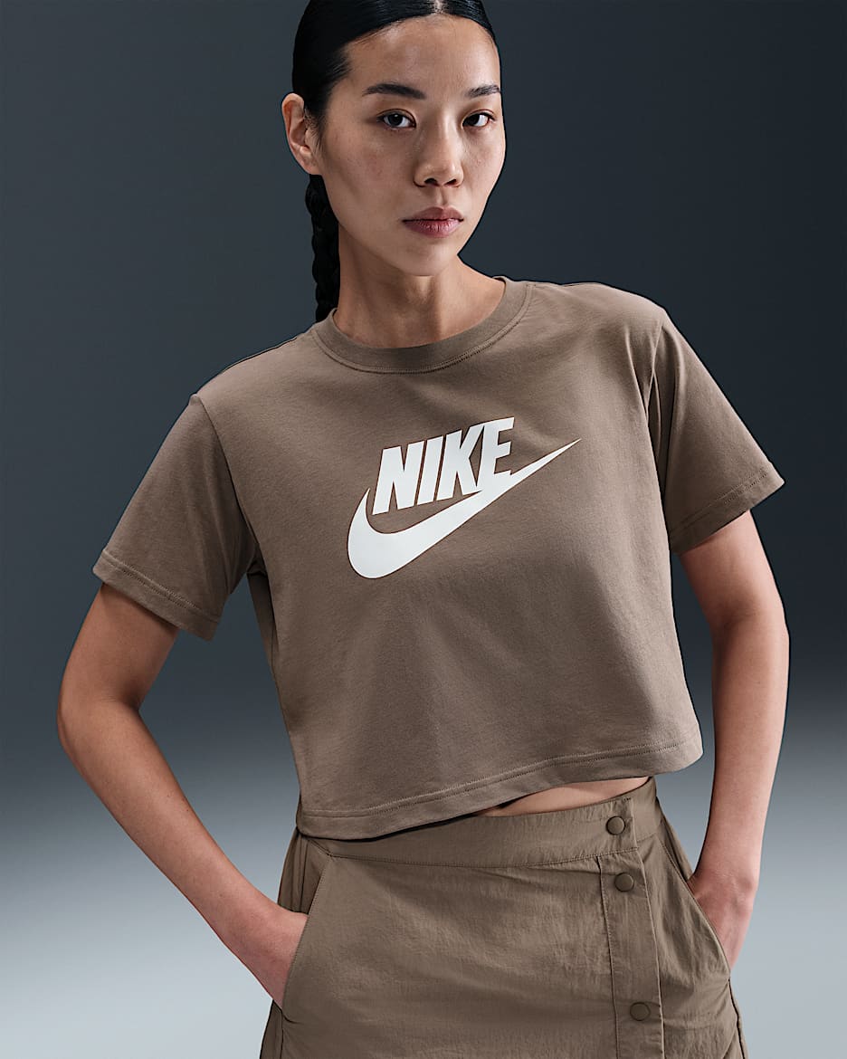 Nike Sportswear Essential Women's Cropped T-Shirt - Mink Brown/White