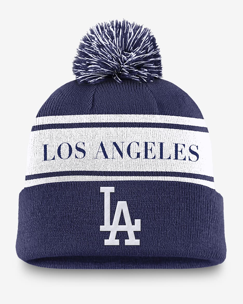 Los Angeles Dodgers Team Stripe Peak Men's Nike MLB Cuffed Pom Beanie - Royal