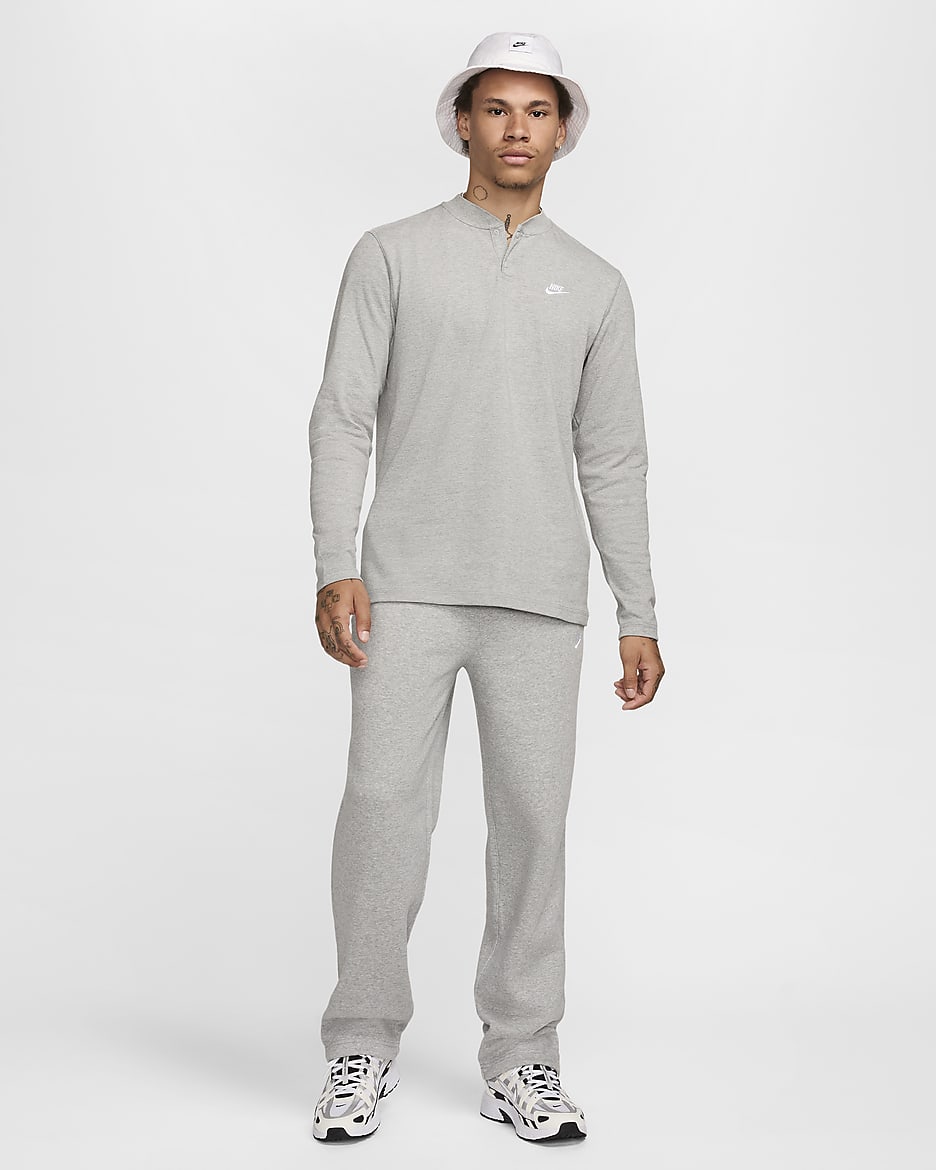 Henley de manga larga para hombre Nike Club - Gris oscuro jaspeado/Gris humo claro/Blanco