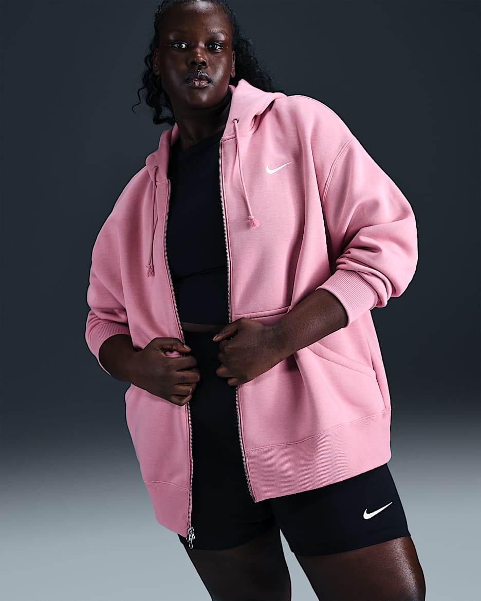 Nike Sportswear Phoenix Fleece Women's Oversized Full-Zip Hoodie (Plus Size) - Elemental Pink/Sail