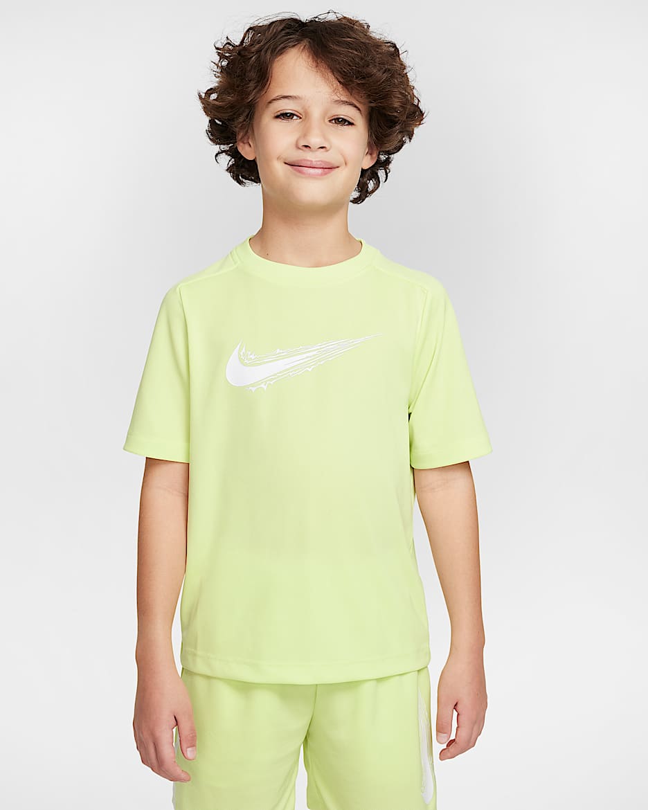 Camisola de manga curta Dri-FIT Nike Multi Júnior (Rapaz) - Light Lemon Twist/Branco