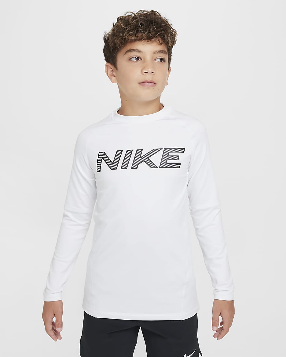 Nike Pro Warm Big Kids' (Boys') Dri-FIT Long-Sleeve Training Top - White/Black