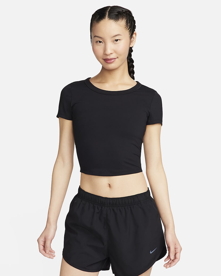 Nike One Fitted Women's Dri-FIT Short-Sleeve Cropped Top - Black/Black