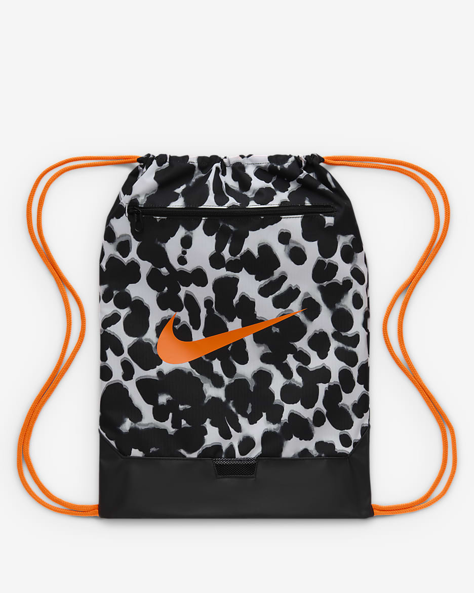 Nike Brasilia Drawstring Bag (18L) - Light Smoke Grey/Black/Total Orange