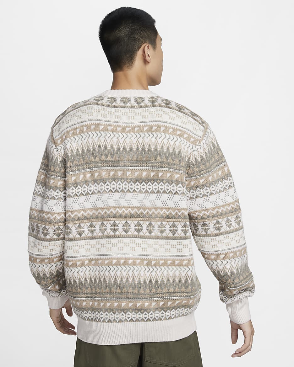 Nike Life Men's Fair Isle Swoosh Jumper - Light Orewood Brown/Sail/Khaki