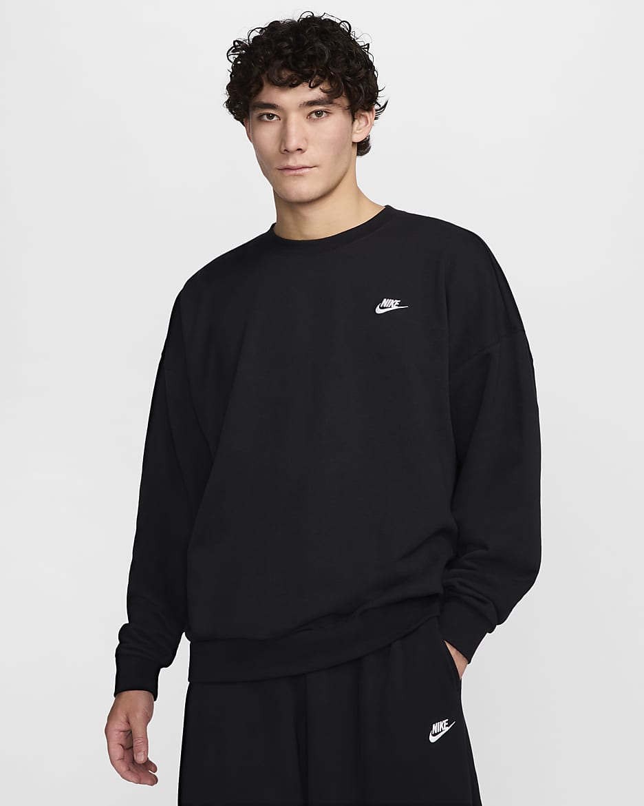 Nike Club Fleece 男款寬版毛圈布圓領上衣 - 黑色/黑色/白色