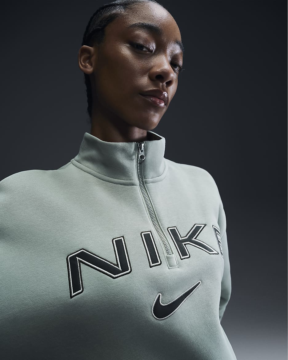 Nike Sportswear Phoenix Fleece Women's Oversized 1/4-Zip Logo Top - Jade Horizon/Light Orewood Brown/Sequoia