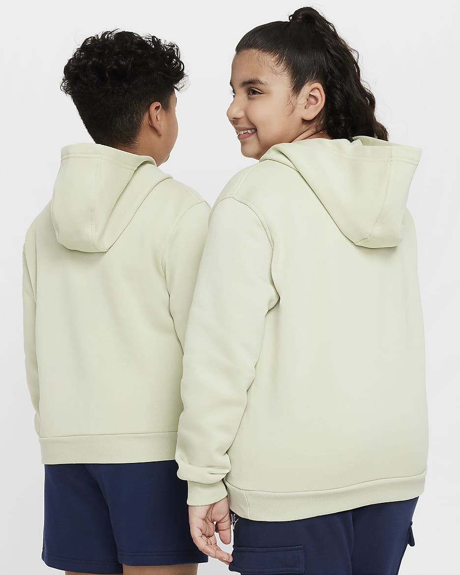 Sudadera con gorro sin cierre para niños talla grande (talla amplia) Nike Sportswear Club Fleece - Aura oliva/Blanco