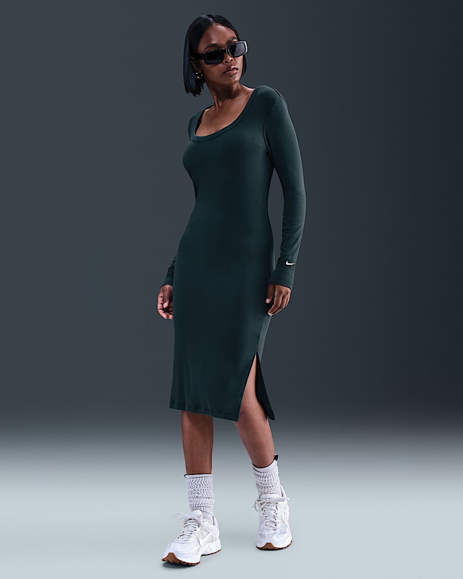 Nike Sportswear Chill Knit Women's Tight Long-Sleeve Midi Mini-Rib Dress - Seaweed/Sail