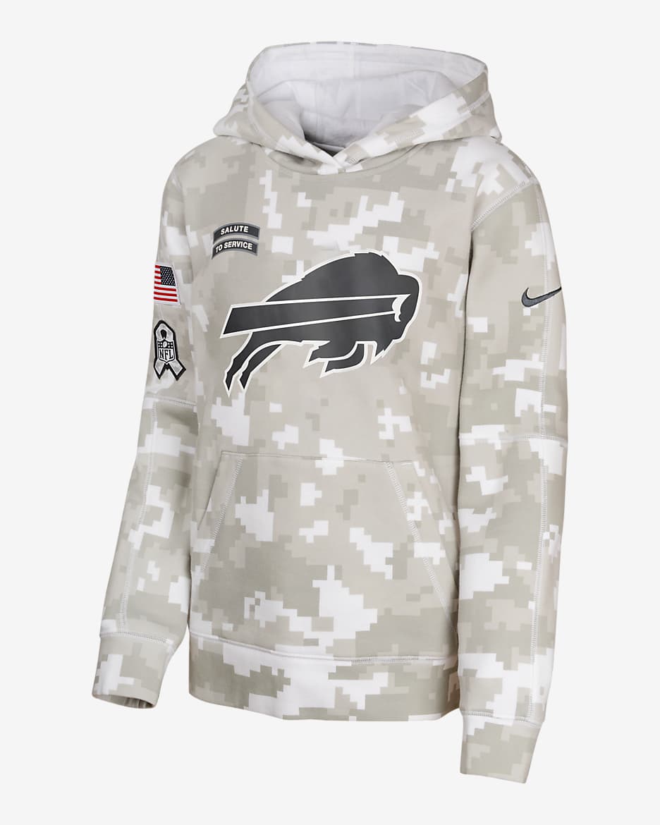 Buffalo Bills Salute to Service Primary Edge Club Big Kids' Nike NFL Pullover Hoodie - White