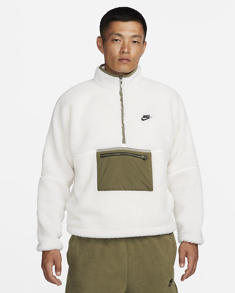 Nike Club Fleece+ Men's 1/2-Zip Winterized Anorak - Sail/Medium Olive/Black