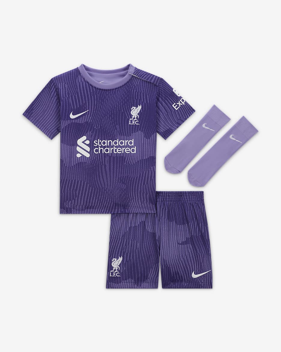 Liverpool FC 2023/24 Third Nike-fodboldsæt i 3 dele til babyer/småbørn. - Space Purple/hvid
