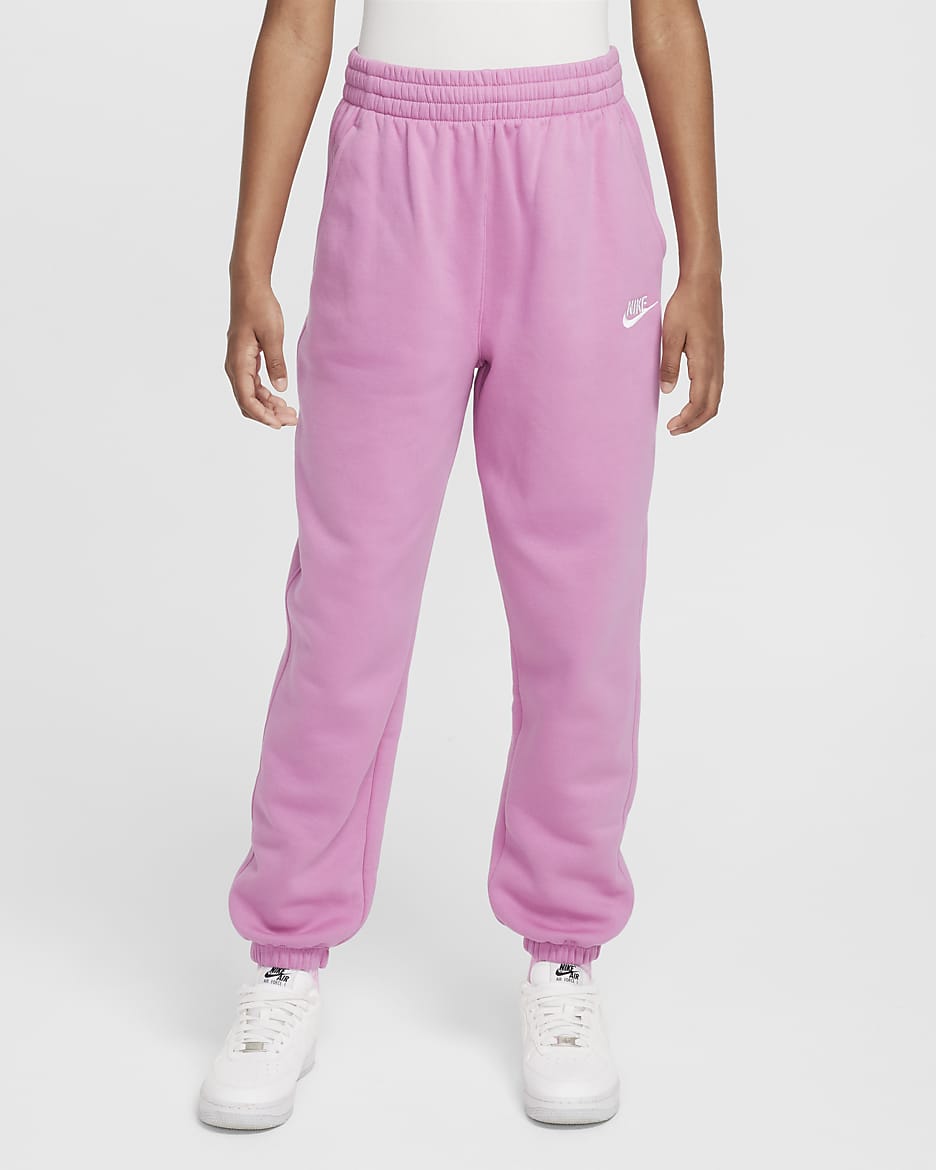 Nike Sportswear Club Fleece Big Kids' Loose Pants - Magic Flamingo/Magic Flamingo/White