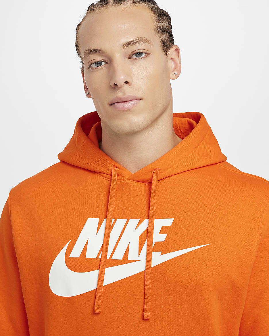 Nike Sportswear Club Fleece Men's Graphic Pullover Hoodie - Safety Orange/Safety Orange/White