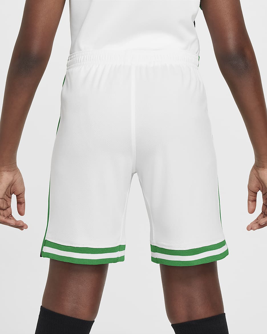 Nigeria 2024 Stadium Home Nike Dri-FIT Replica-Fußballshorts für ältere Kinder - Weiß/Lucky Green/Challenge Red