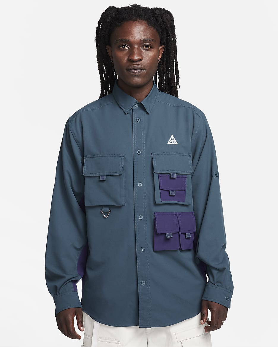 Nike ACG Dri-FIT UV "Devastation Trail" Men's Top - Deep Jungle/Purple Ink/Summit White