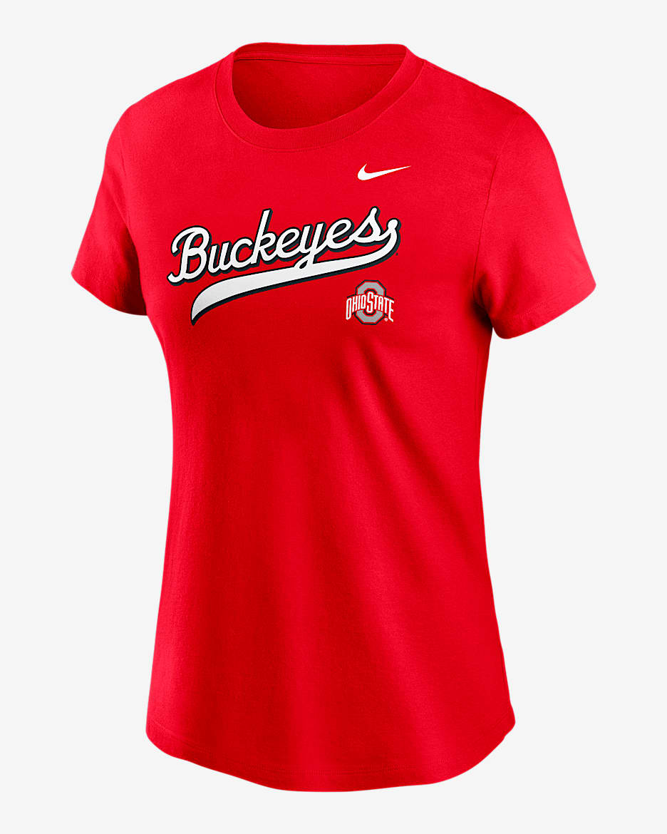 Playera universitaria Nike para mujer Ohio State Athletic Prep Arch Local Script - Rojo