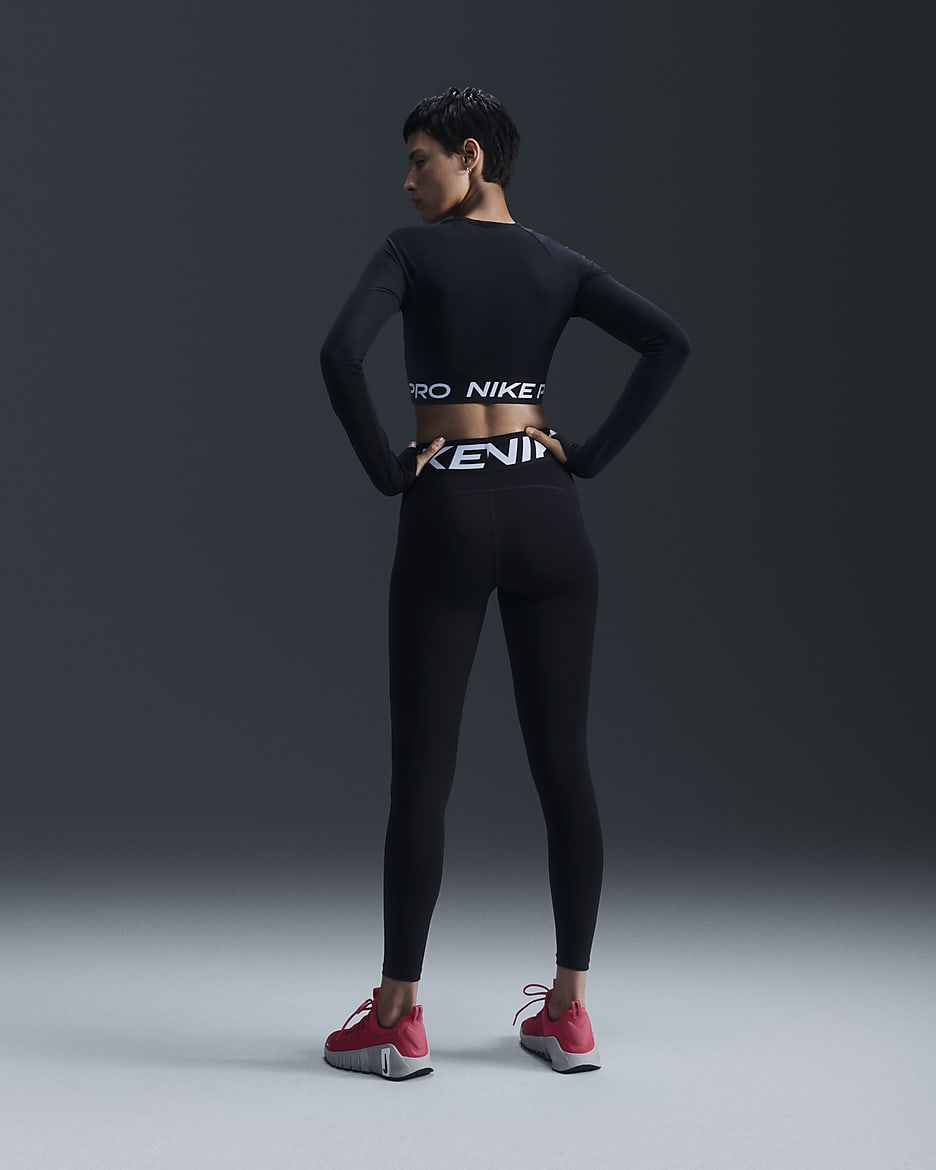 Nike Pro Women's Dri-FIT Cropped Long-Sleeve Top - Black/White