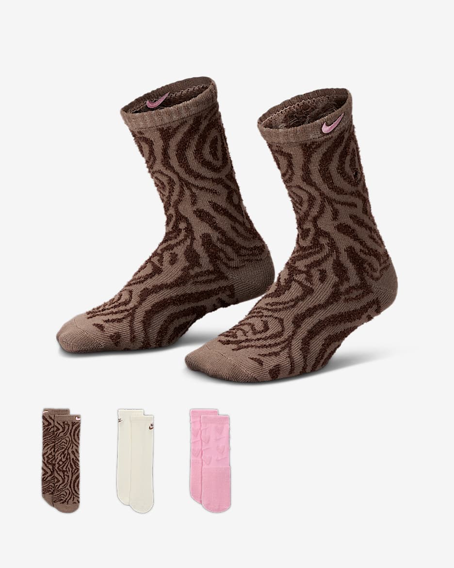 Nike Wild Warmth Big Kids' Fashion Crew Socks (3 Pairs) - Mink Brown