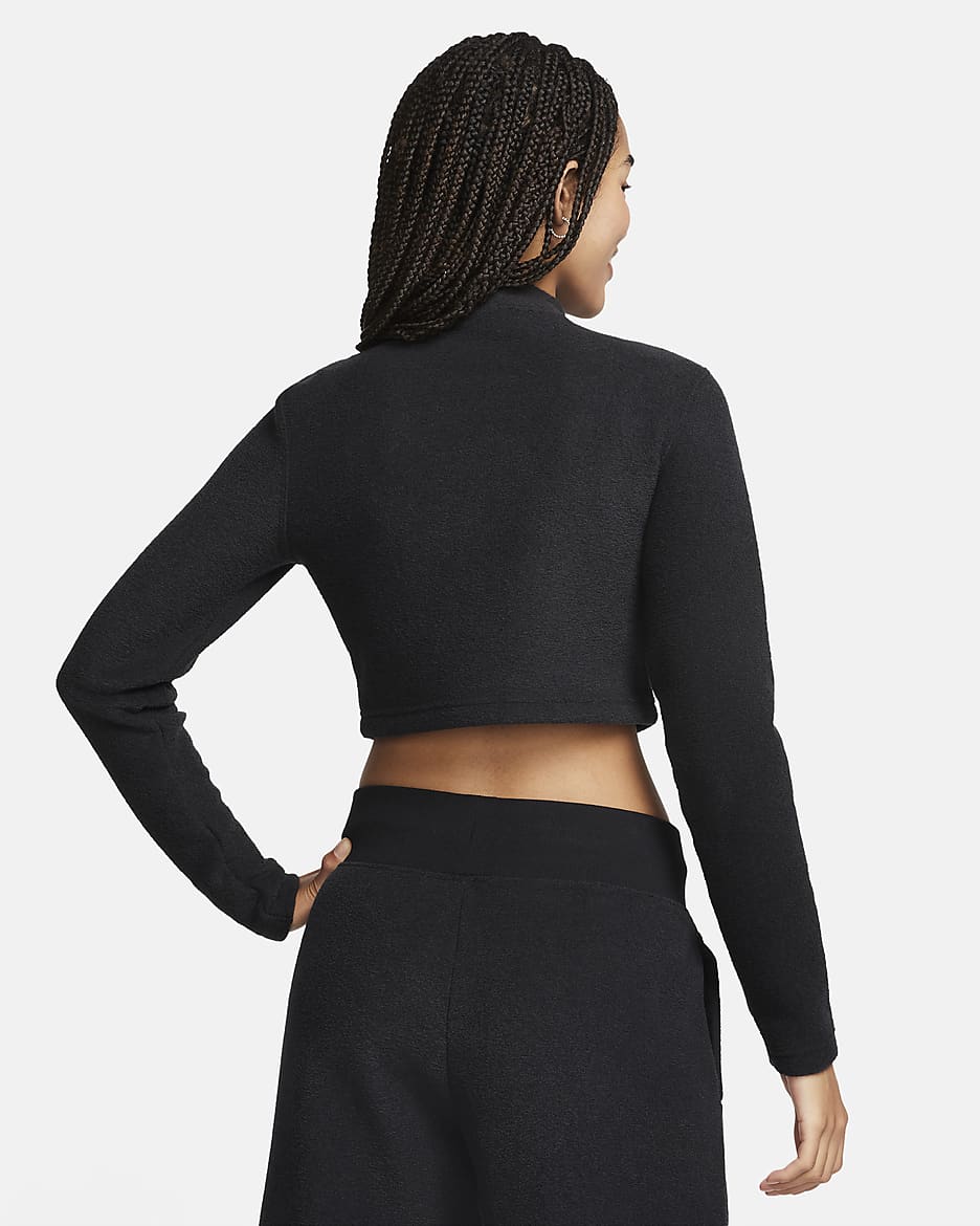 Nike Sportswear Phoenix Plush Women's Slim Mock-Neck Long-Sleeve Cropped Cosy Fleece Top - Black/Sail