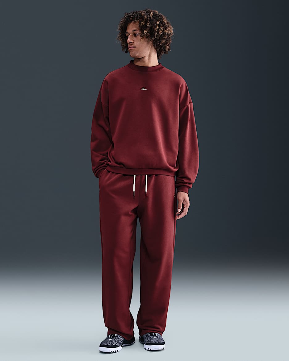 Nike Standard Issue Men's Therma-FIT Brushed Open-Hem Basketball Pants - Dark Team Red/Pale Ivory