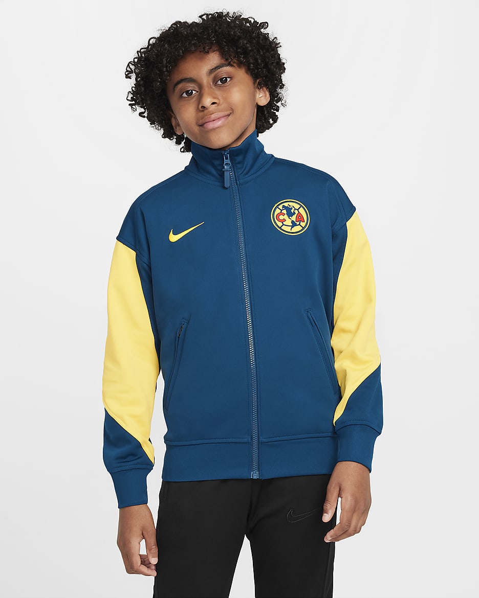 Chamarra Anthem de fútbol Nike Dri-FIT para niños talla grande Club América Academy Pro - Azul valeriana/Amarillo tour/Amarillo tour