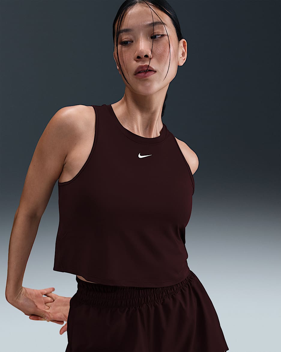 Nike One Classic Women's Dri-FIT Cropped Tank Top - Burgundy Crush/White