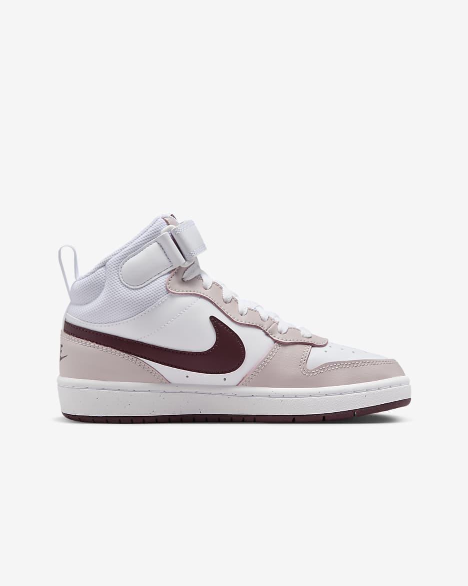 Chaussure Nike Court Borough Mid 2 pour ado - Blanc/Platinum Violet/Burgundy Crush