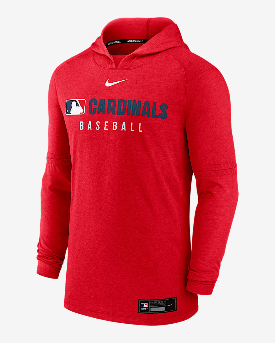 St. Louis Cardinals Authentic Collection Men's Nike Dri-FIT MLB Pullover Hoodie - Red Heather