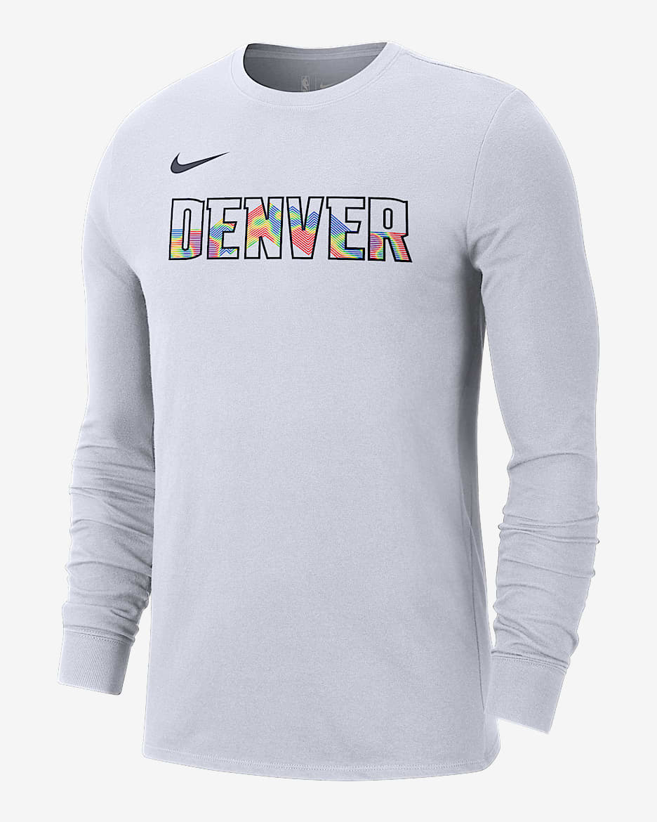 Playera de manga larga Nike de la NBA para hombre Denver Nuggets Essential City Edition - Blanco