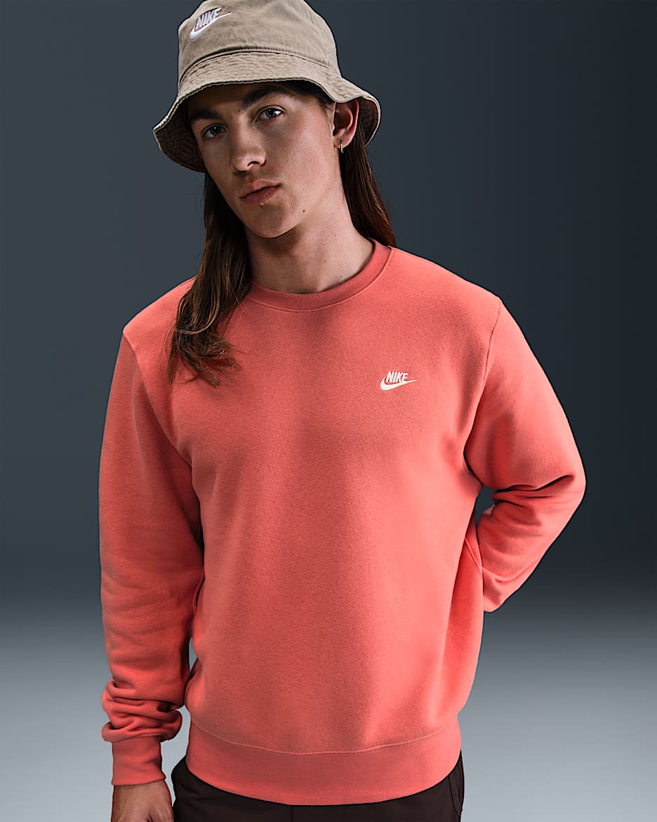 Nike Club Men's Fleece Crew - Magic Ember/White