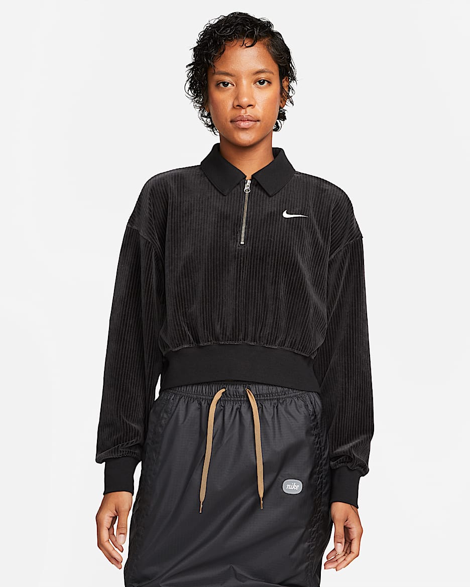 Nike Sportswear Women's Velour 1/4-Zip Top - Black/Sail