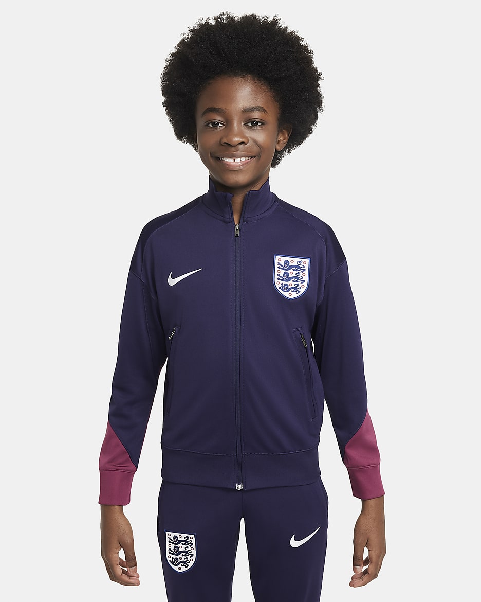 Survêtement de foot en maille Nike Dri-FIT Angleterre Strike pour ado - Purple Ink/Rosewood/Blanc