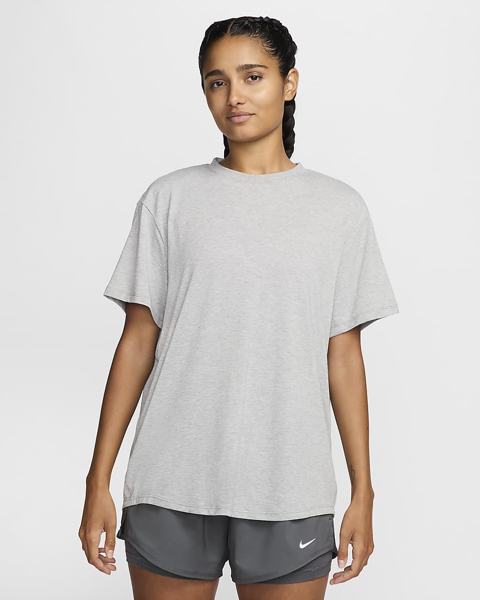 Nike One Relaxed Women's Dri-FIT Short-Sleeve Top - Smoke Grey/Heather/Black