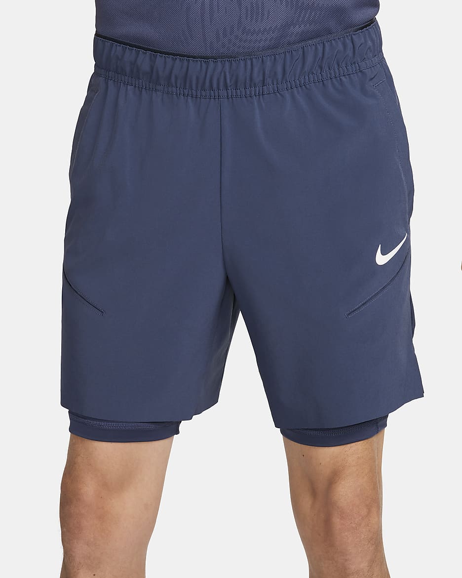 Shorts de tenis Dri-FIT para hombre NikeCourt Slam - Trueno azul/Pizarra cenizo/Blanco