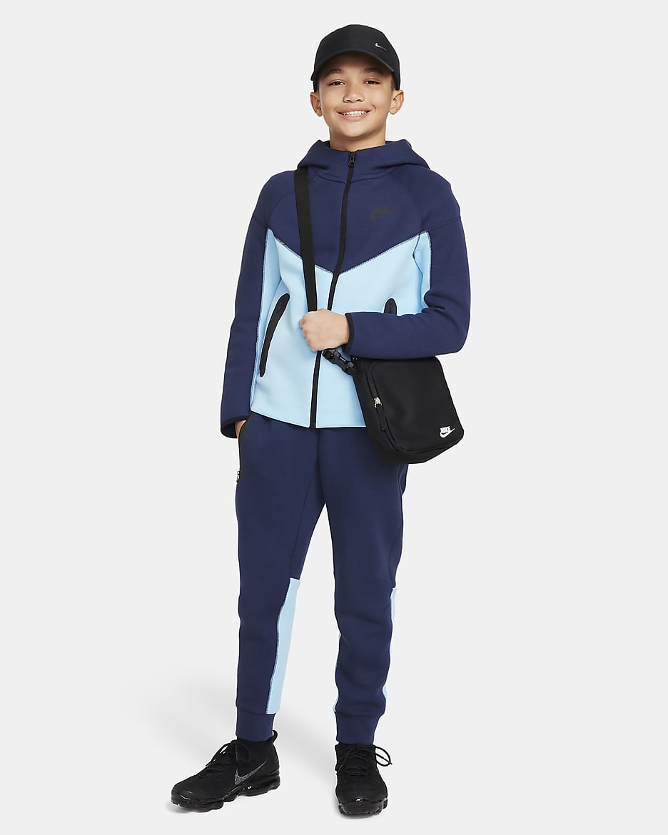 Nike Sportswear Tech Fleece Older Kids' (Boys') Full-Zip Hoodie - Midnight Navy/Aquarius Blue/Black/Black