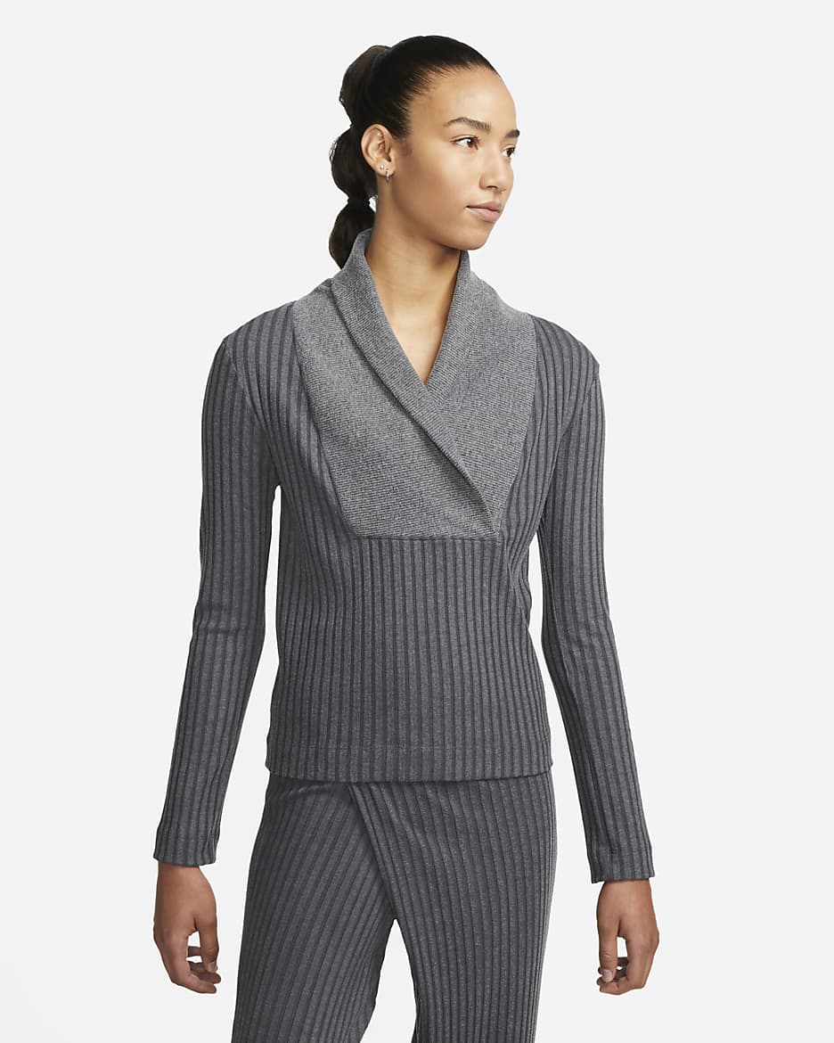 Sudadera de tela de canalé para mujer Nike Yoga Luxe - Negro/Jaspeado/Gris humo