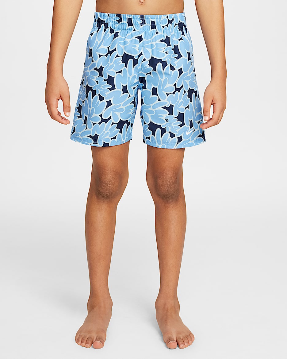 Shorts de vóleibol con forro interior de 13 cm para niños talla pequeña Nike Swim Breaker - Azul universitario/Azul marino medianoche/Azul glacial/Blanco