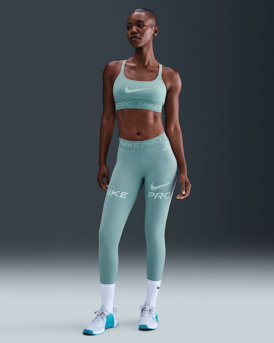 Leggings con gráfico de tiro medio de 7/8 con paneles de malla para mujer Nike Pro - Cañón/Espuma menta/Blanco
