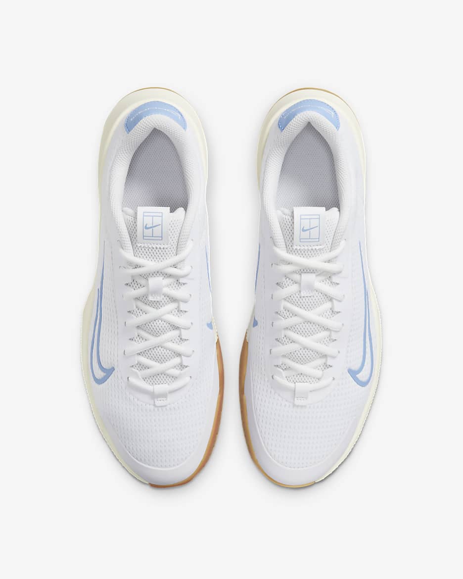 NikeCourt Vapor Lite 2 Men's Hard Court Tennis Shoes - White/Sail/Gum Light Brown/Light Blue