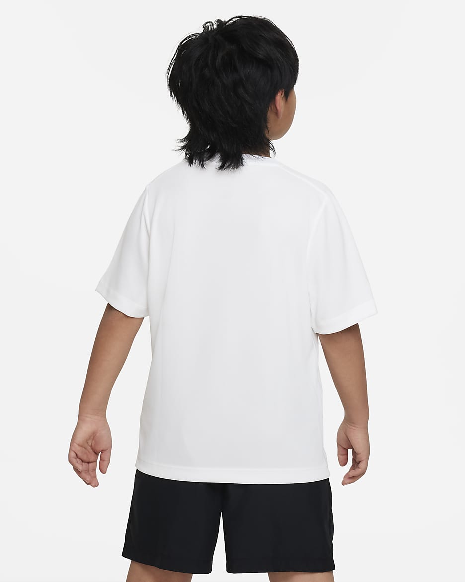 Nike Multi Dri-FIT Trainingsoberteil mit Grafik für ältere Kinder (Jungen) - Weiß/Schwarz