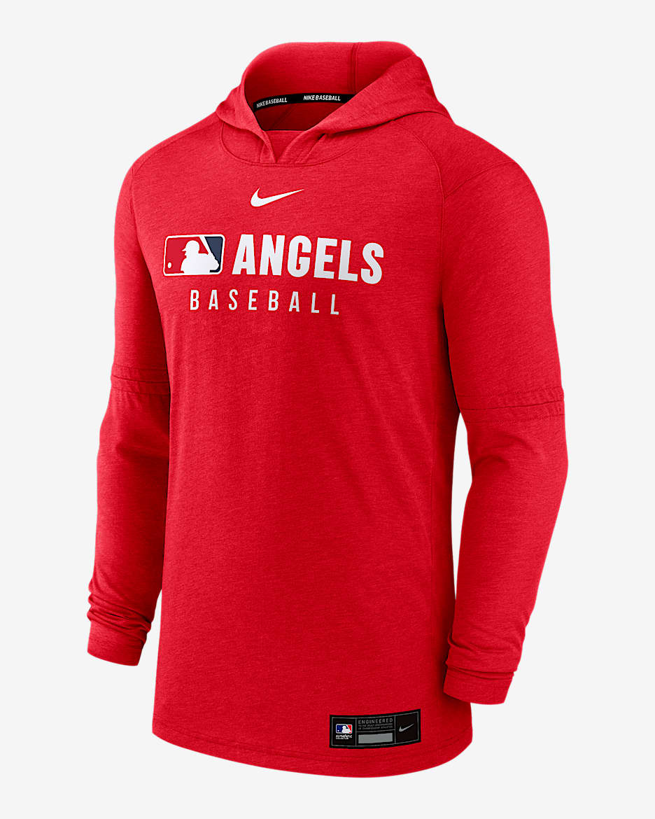 Los Angeles Angels Authentic Collection Men's Nike Dri-FIT MLB Pullover Hoodie - Red Heather