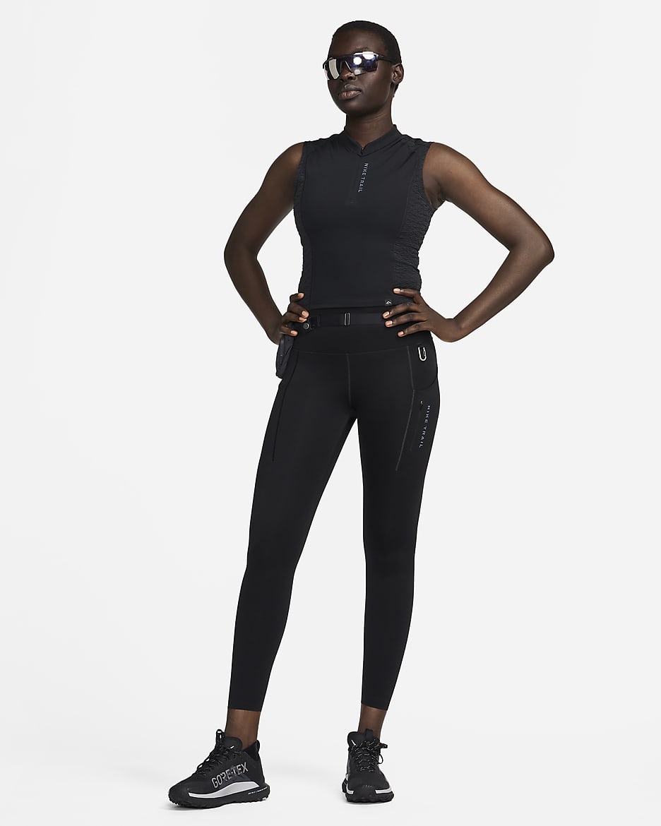 Débardeur de running à 1/4 de zip Dri-FIT Nike Trail pour femme - Noir/Noir/Dark Smoke Grey