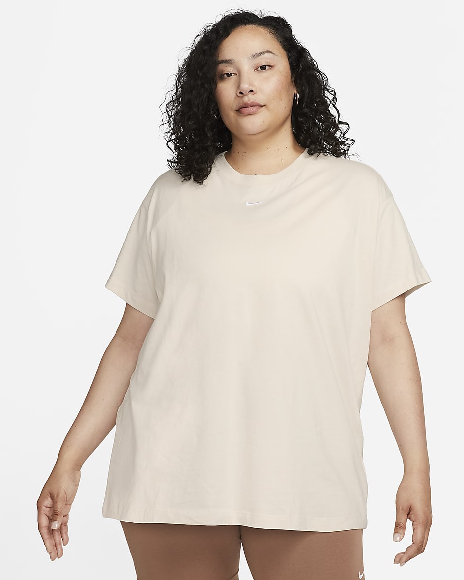 Nike Sportswear Essential Women's T-Shirt (Plus Size) - Light Orewood Brown/White