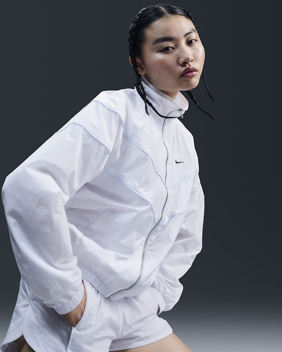 Veste à zip tissée ample UV Nike Windrunner pour femme - Blanc/Noir