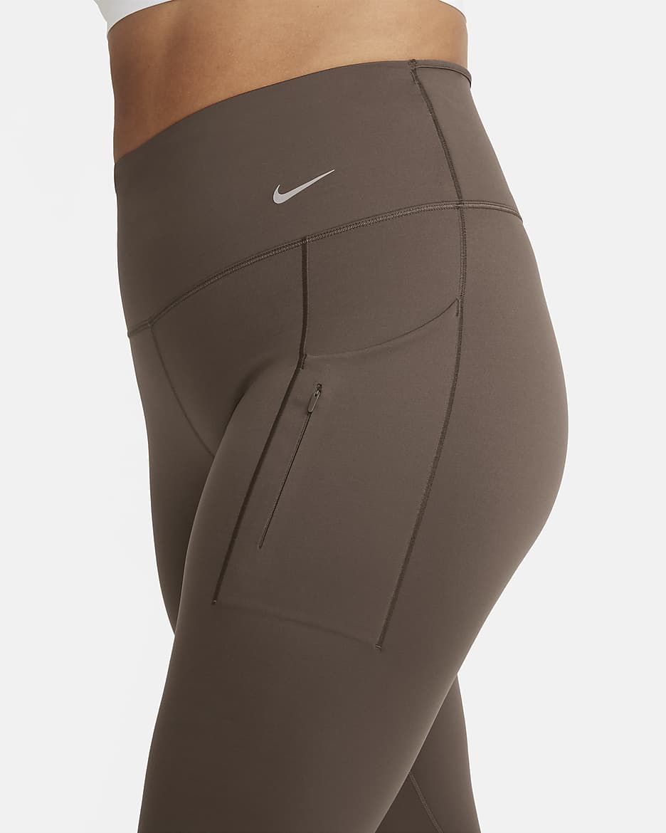 Nike Go leggings i full lengde med fast støtte, høyt liv og lommer til dame  - Baroque Brown/Svart